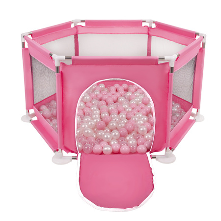 hexagon 6 side play pen with plastic balls, Pink:powder pink/pearl/transparent, 400 balls