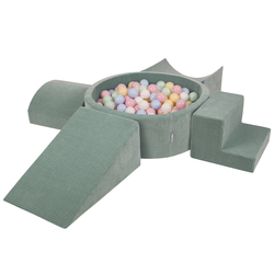 KiddyMoon Foam Playground For Kids Soft Textured Safe Blocks Baby, green: pastel blue/pastel yellow/white/mint/powder pink, Ballpit (200 Balls) + Version 5