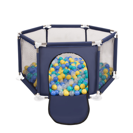 hexagon 6 side play pen with plastic balls, Blue:turquoise/blue/yellow/transparent, 400 balls