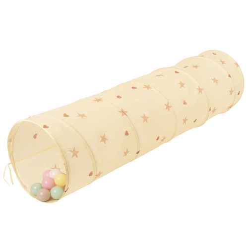 Pop-Up Play Crawl Tunnel with balls for Toddlers Kids, Light Beige: Pastel Beige/Pastel Yellow/White/Mint/Powder Pink, 200 Balls