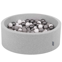 KiddyMoon Baby Foam Ball Pit with Balls ∅ 7cm / 2.75in Made in EU, light grey:white/grey/silver, 90 x 30 cm / 200 Balls