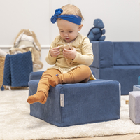KiddyMoon Children's Foam Sofa with Two Poufs For Kids Comfortable and Lightweight Playroom Set Ribbed Fabric Removable Covers Perfect for Rest and Creative Play, navy blue, Sofa/Pouf