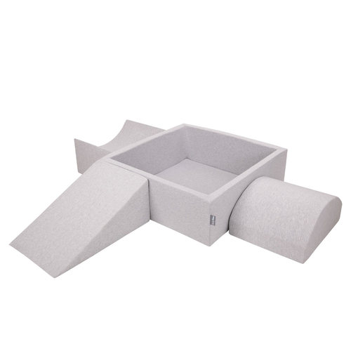 KiddyMoon Foam Playground for Kids with Square Ballpit ( ∅ 7cm/2.75In) Soft Obstacles Course and Ball Pool, Certified Made In The EU, lightgrey:white/grey/mint, Ballpit (300 Balls) + Version 4