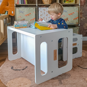 KiddyMoon Wooden Table with Chair for Kids TC-001, Grey