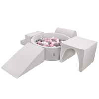 KiddyMoon Foam Playground for Kids with Round Ballpit ( ∅ 7cm/2.75In) Soft Obstacles Course and Ball Pool, Made In The EU, lightgrey:white/grey/powderpink, Ballpit (300 Balls) + Version 3