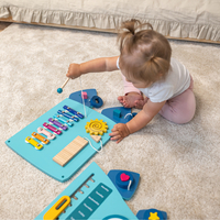 KiddyMoon Montessori Activity Board For Kids Wood Dinosaur Motor Skills AB-001, Blue, UNI