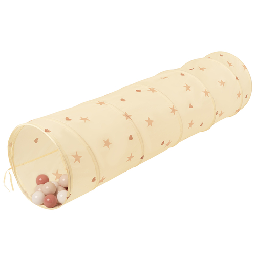 Pop-Up Play Crawl Tunnel with balls for Toddlers Kids, light beige: pastel beige/salmon pink/white