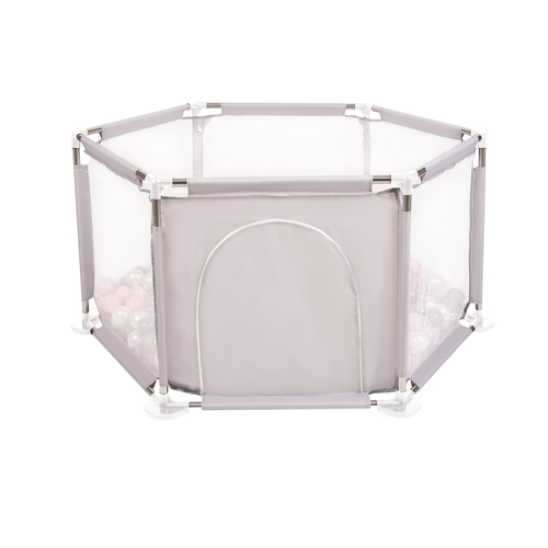 hexagon 6 side play pen with plastic balls, Grey:pearl/grey/transparent/powder pink, 900 balls