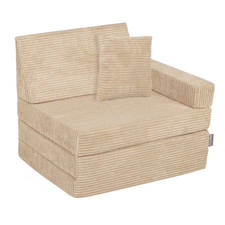 KiddyMoon Armchair Kids Foldable Children Multifunctional Foam Mattress Sofa Bed Folding Toddler Couch Chair for Playroom Bedroom Living Room, beige, Armchair with Pillow