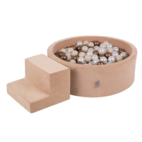 KiddyMoon Foam Playground Velvet for Kids with Round Ballpit (∅ 7cm/2.75In) Soft Obstacles Course and Ball Pool, Certified Made In The EU, desert pink:pastel beige/copper/pearl, Ballpit (200 Balls) + Steps