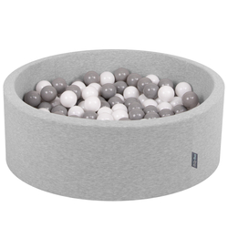 KiddyMoon Baby Foam Ball Pit with Balls ∅ 7cm / 2.75in Made in EU, light grey:white/grey, 90 x 30 cm / 200 Balls