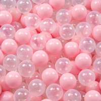 KiddyMoon Ball Pit for Baby with Teddy Plush, Large 7 cm Balls for a Fuller Ball Pit, From 8 Months, Removable Cover, Pink: Powder Pink/Transparent, 90 x 30 cm / 300 Balls