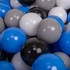 KiddyMoon Soft Plastic Play Balls ∅ 7cm/2.75in Multi-colour Made in EU, grey/white/blue/black, 700 Balls/7cm-2.75in