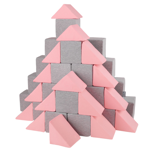 KiddyMoon Soft Foam Cubes Building Blocks 14cm for Children Multifunctional Foam Construction Montessori Toy for Babies, Certified Made in The EU, mix: light grey-pink, 48 Pieces