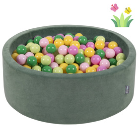 KiddyMoon Baby Foam Ball Pit with Balls ∅ 7cm / 2.75in Made in EU, Spring: l.green/green/yellow/light pink/pink, 90x30cm/200 balls