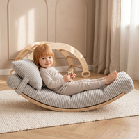 KiddyMoon Balance Board for Kids with Mattress and Pillow Wooden Sensory Wobble Board, natural/light grey, Balance Board/Mattress/Pillow