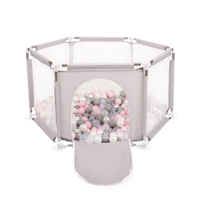 hexagon 6 side play pen with plastic balls, Grey:pearl/grey/transparent/powder pink, 400 balls