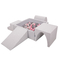 KiddyMoon Foam Playground for Kids with Square Ball pit ( ∅ 7cm/2.75In) Soft Obstacles Course and Ball Pool, Certified Made In The EU, lightgrey:pearl/grey/transparent/powderpink, Ballpit (300 Balls) + Version 3