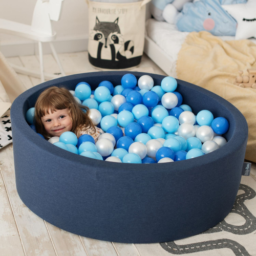 KiddyMoon Baby Foam Ball Pit with Balls ∅ 7cm / 2.75in Made in EU, Light Beige, 90 x 30 cm / 200 Balls