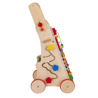 KiddyMoon Wooden Baby Walker Interactive Educational Toy for Children Multifunctional Push-Along Toy for Babies Montessori Walker for Kids Model WK-002, Multicolored, Adjustable Handle