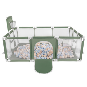 Baby Playpen Big Size Playground with Plastic Balls for Kids, green:pastel beige/pastel blue/white, 200 balls