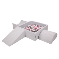KiddyMoon Foam Playground for Kids with Square Ballpit ( ∅ 7cm/2.75In) Soft Obstacles Course and Ball Pool, Made In The EU, lightgrey:white/grey/powderpink, Ballpit (200 Balls) + Version 4