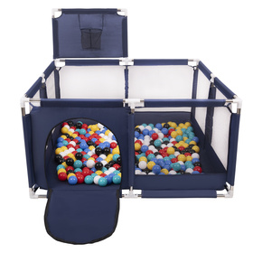 square play pen filled with plastic balls basketball, Blue:black/white/blue/red/yellow/turquoise, 100 balls