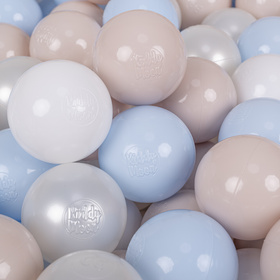 KiddyMoon Soft Plastic Play Balls ∅ 7cm/2.75in Multi-colour Made in EU, pastel beige/pastel blue/white/pearl, 200 Balls/7cm-2.75in