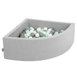KiddyMoon Soft Ball Pit Quarter Angular ∅ 7cm / 2.75In for Kids, Foam Ball Pool Baby Playballs, Made In The EU, light grey:white/grey/mint, 90 x 30 cm / 200 Balls