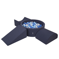 KiddyMoon Foam Playground for Kids with Round Ballpit ( ∅ 7cm/2.75In) Soft Obstacles Course and Ball Pool, Certified Made In The EU, darkblue:babyblue/blue/pearl, Ballpit (300 Balls) + Version 4
