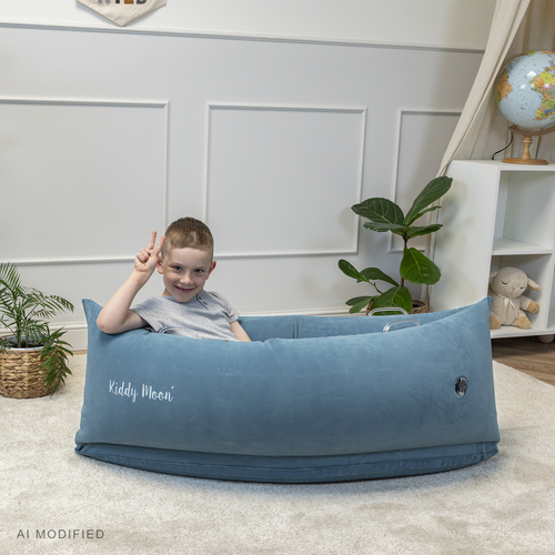 KiddyMoon Inflatable Sensory Peapod Chair For Kids With Handles And Pump, Blue, M