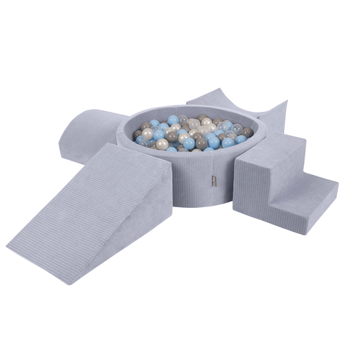 KiddyMoon Foam Playground For Kids Soft Textured Safe Blocks Baby, dark grey: perle/grey/transparent/baby blue, Ballpit (300 Balls) + Version 5