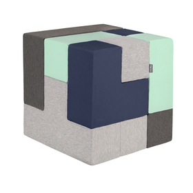 KiddyMoon Soft Foam Cubes Building Blocks 14cm for Children Multifunctional Foam Construction Montessori Toy for Babies, Certified Made in The EU, light grey-dark grey-dark blue-mint, 9 Pieces