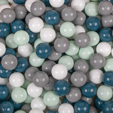 KiddyMoon Soft Plastic Play Balls ∅ 7cm/2.75in Multi-colour Made in EU, dark turquoise/grey/white/mint, 100 Balls/7cm-2.75in