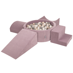 KiddyMoon Foam Playground For Kids Soft Textured Safe Blocks Baby, purple: pastel beige/white/perle/grey, Ballpit (200 Balls) + Version 5