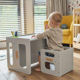 KiddyMoon Wooden Table with Chair for Kids TC-001, White