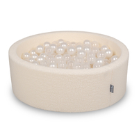 KiddyMoon Ball Pit for Baby with Teddy Plush, Large 7 cm Balls for a Fuller Ball Pit, From 8 Months, Removable Cover, Cream: Pearl/Transparent, 90 x 30 cm / 300 Balls