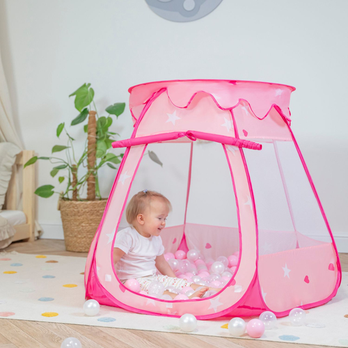 Play Tent For Kids Castle Baby Playhouse For Children With Colorful Balls Pop Up Perfect For Indoor And Outdoor Easy Set Up Includes Carry Bag, pink:powder pink-transparent, 105x90cm/600 balls