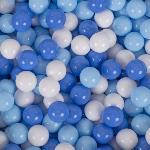 KiddyMoon Soft Plastic Play Balls ∅ 7cm/2.75in Multi-colour Made in EU, white/baby blue/blue, 300 Balls/7cm-2.75in