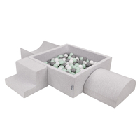 KiddyMoon Foam Playground for Kids with Square Ballpit ( ∅ 7cm/2.75In) Soft Obstacles Course and Ball Pool, Certified Made In The EU, lightgrey:white/grey/mint, Ballpit (300 Balls) + Version 6