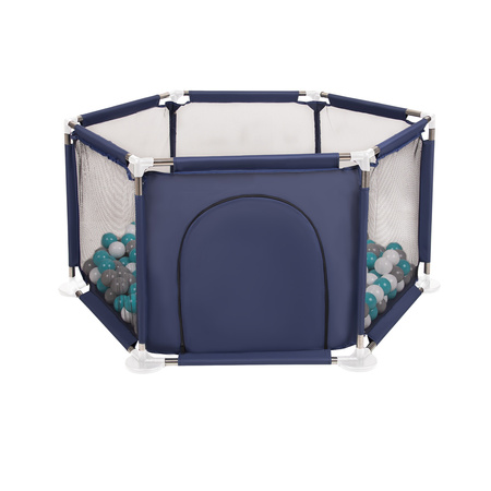 hexagon 6 side play pen with plastic balls, Blue:grey/white/turquoise, 900 balls