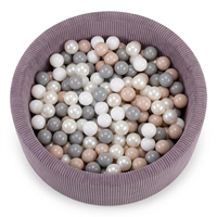 KiddyMoon Ball Pit for Baby and Toddler, Soft Play Ball Pool with ribbed Washable Cover, Purple: Pastel Beige/White/Pearl/Grey, 90 x 30 cm / 200 Balls