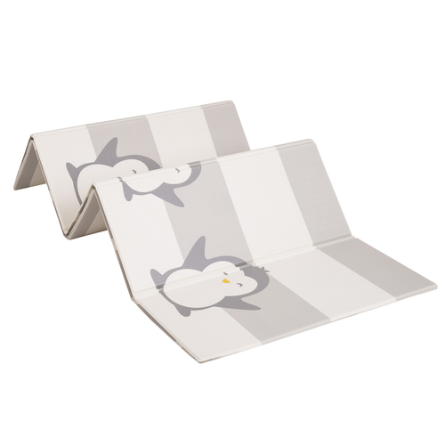 KiddyMoon Baby Play Mat Double-Sided Foam Mat For Kids Crawling Mat For Children Encourages Imagination Colourful Patterns Play Area Foldable Ideal for Indoors and Outdoors, White-Penguin, 180x200x1cm