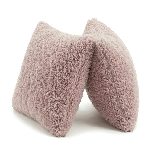 KiddyMoon Set Of Two Square Pillows Teddy Fleece Nursery Cushions, pink, 2 Pillows