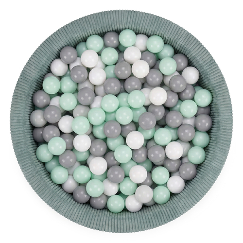 KiddyMoon Ball Pit for Baby and Toddler, Soft Play Ball Pit, 90 x 30 cm with 200 Balls, Soft Foam Ball Pool, Ribbed Washable Cover, Green: White/Grey/Mint, 90 x 30 cm / 200 Balls