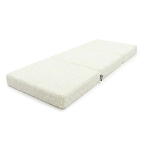 KiddyMoon Foam Mattress with Pillow for Children with Teddy Bear Fabric, Multifunctional and Foldable for Toddlers, creamy, Mattress with Pillow