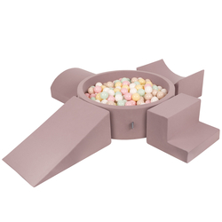 KiddyMoon Foam Playground for Kids with Round Ballpit ( ∅ 7cm/2.75In) Soft Obstacles Course and Ball Pool, Made In The EU, heather: pastel beige/pastel yellow/white/mint/powder pink, Ballpit (200 Balls) + Version 5