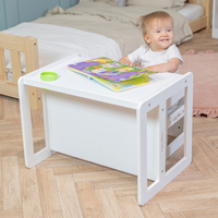 KiddyMoon Wooden Table with Chair for Kids Furniture Set for Baby Multifunctional Activity Play Set for Babies Children Bedroom Desk Montessori Toy TC-002, white, Table: 61x44x44 cm/Chair: 30x30x30 cm