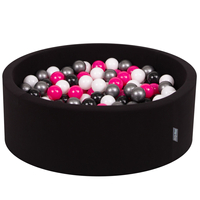 KiddyMoon Baby Foam Ball Pit with Balls ∅ 7cm / 2.75in Made in EU, black:white/black/silver/darkpink, 90x30cm/200 balls