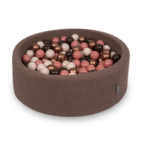 KiddyMoon Ball Pit for Baby with Teddy Plush, Large 7 cm Balls for a Fuller Ball Pit, From 8 Months, Removable Cover, Brown: Brown/Copper/Pastel Beige/Salmon, 90 x 30 cm / 200 Balls
